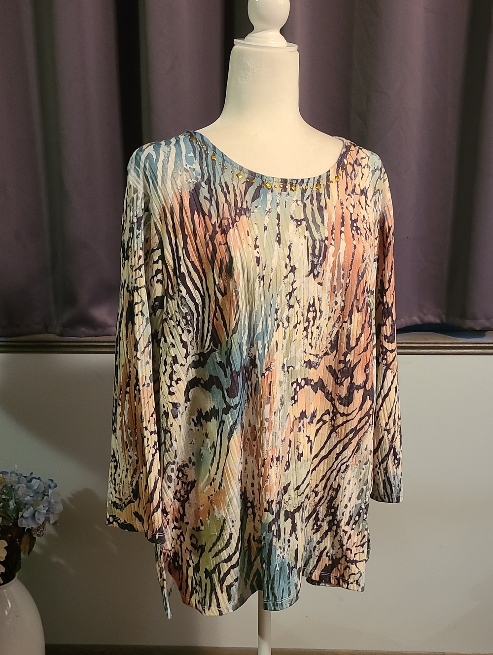 Alfred Dunner Women's Multicolor Abstract Print Top - 2X